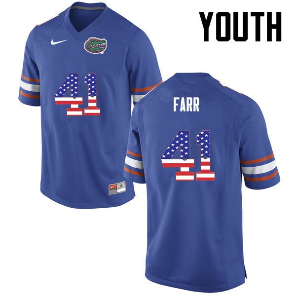 Florida Gators Youth #41 Ryan Farr College Football USA Flag Fashion Blue
